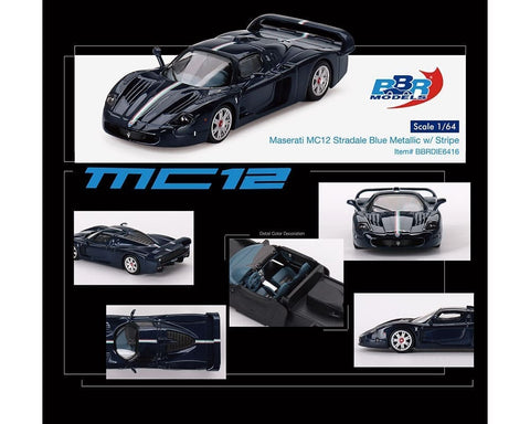 BBR Models 1:64 Maserati MC12 Stradale – Blue Metallic w/ Stripe