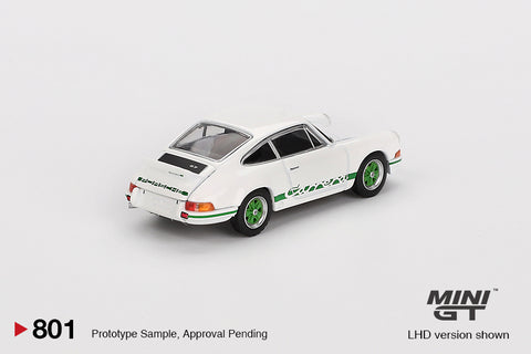 Mini GT 1:64 Porsche 911 Carrera RS 2.7 – Grand Prix White with Green Livery – Mijo Exclusives