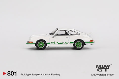 Mini GT 1:64 Porsche 911 Carrera RS 2.7 – Grand Prix White with Green Livery – Mijo Exclusives