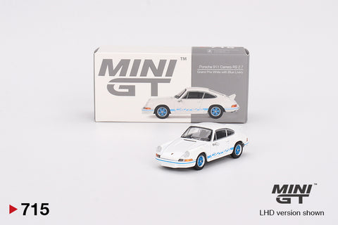 Mini GT 1:64 Porsche 911 Carrera RS 2.7 – Grand Prix White with Green Livery – Mijo Exclusives